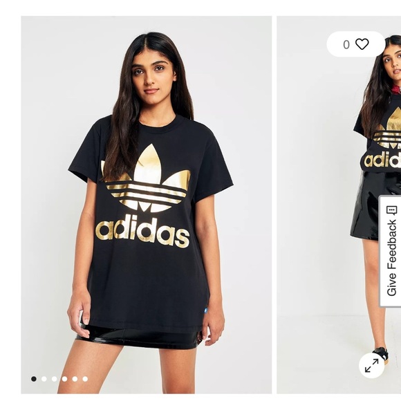 Adidas oversized urban outfitters Black and Gold foil Logo T-Shirt small S big - Picture 1 of 6